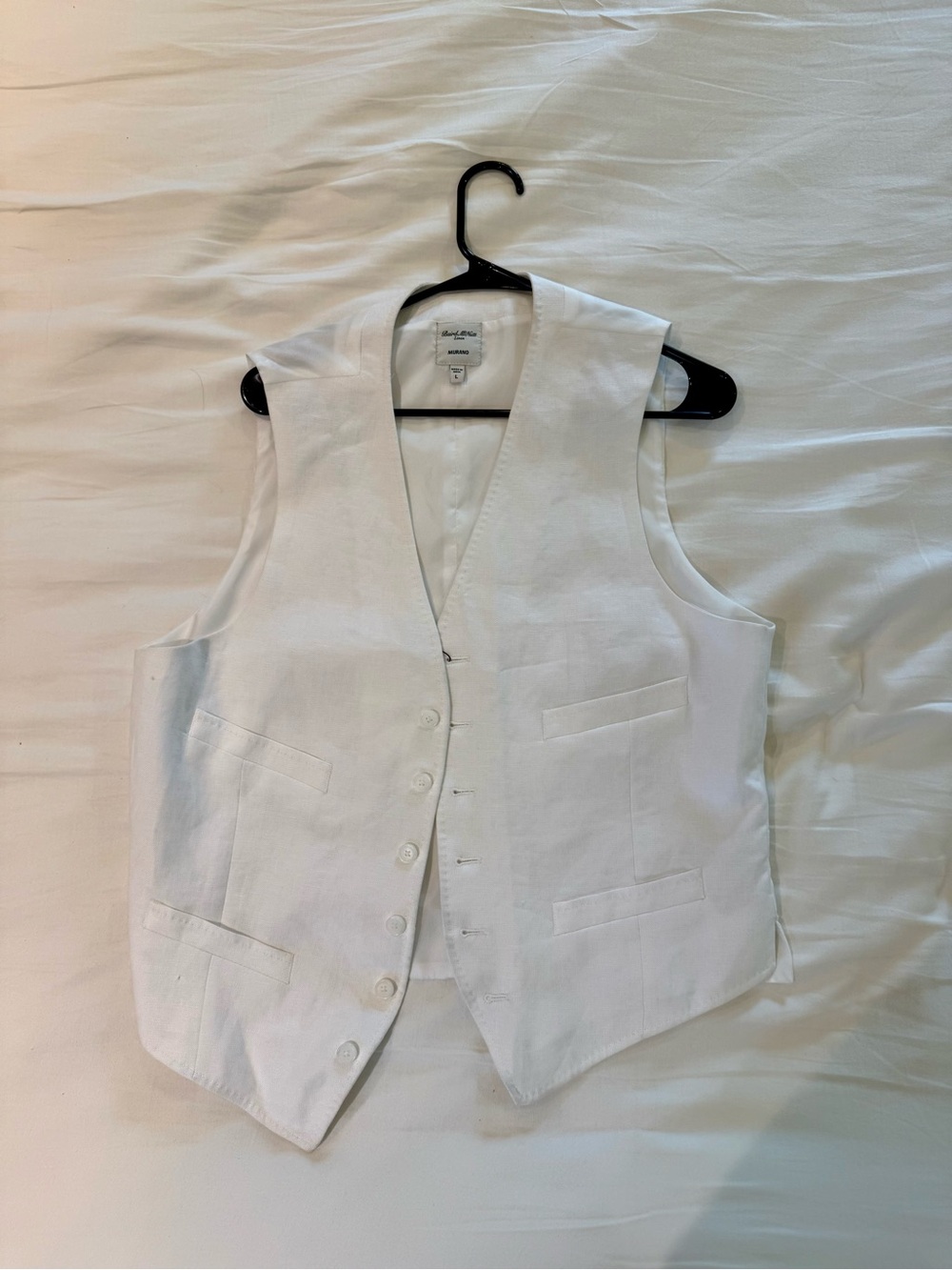 Men's Linen White Button Front Vest - Tailored Look